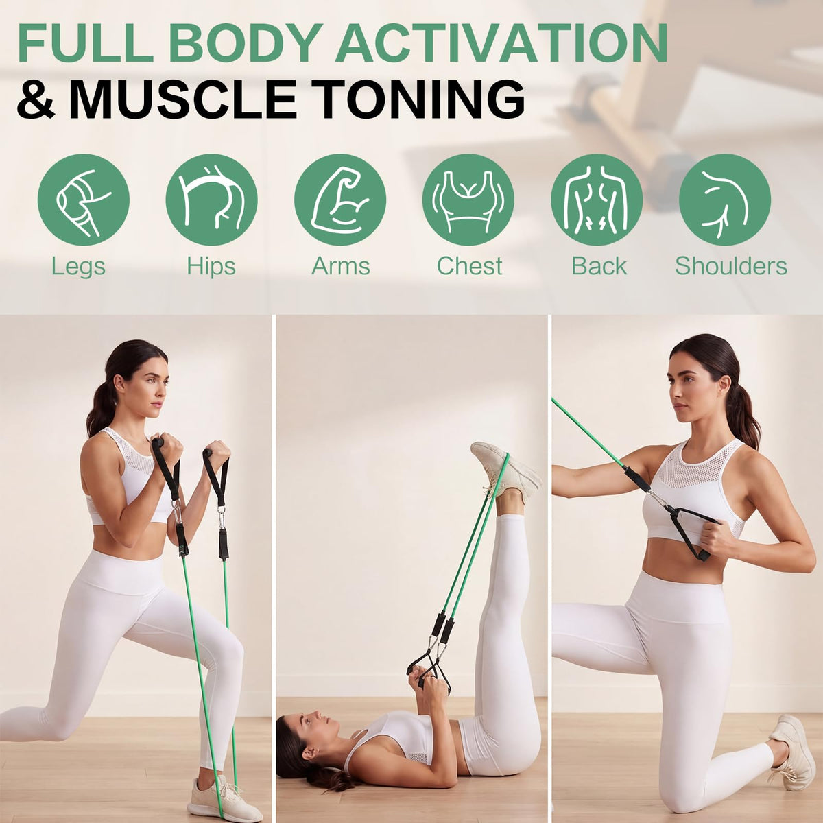 Glimin 12 Pcs Resistance Bands Set, Weight Stretch Exercise Workout Bands, Latex Elastic Straps for Men Women Working Out, Strength Training, Home Fitness(Green,20 Lbs)