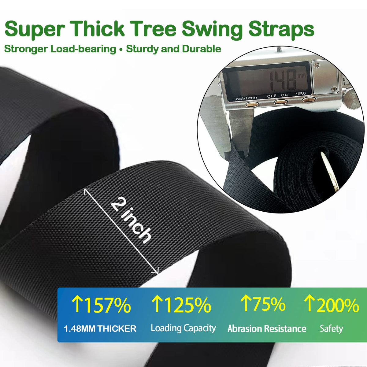 Veriluck Tree Swing Straps Hanging Kit - 3FT/8FT/15FT/20FT/30FT, Strong & Durable - Holds Up to 5000lbs - Adjustable Tree Swing Straps Fit for All Swings, Hammocks, Safer & Easy Installation (30 FT)