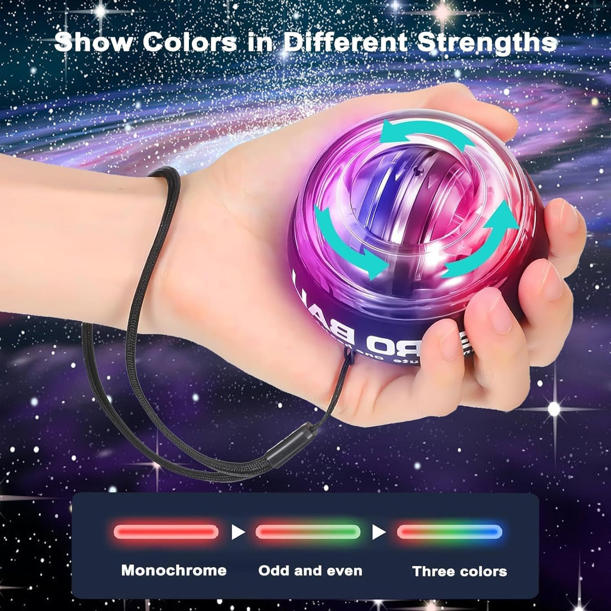 Torque-Ball Hand Exerciser, Wrist Power Gyro Ball, Curaball Hand Exerciser, Grip Strength Trainer, Hand Strengthening Devices, Wrist Strengthener, Finger Exerciser, Auto-Start Colorful Lighting (Blue)
