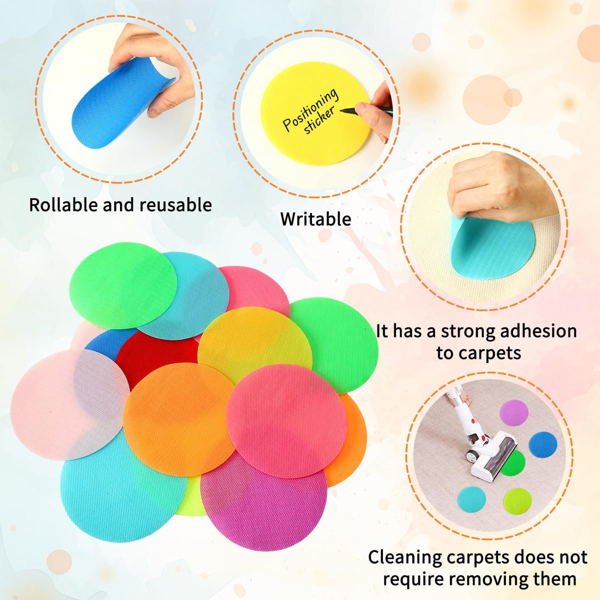 DTOFOOT 50 Pcs Carpet Spot Markers, Circle Floor Dots 5 Inch Dot Markers Carpet Spots for Classroom Decoration Preschool Kindergarten Teacher Supplies Yoga Games and Activities