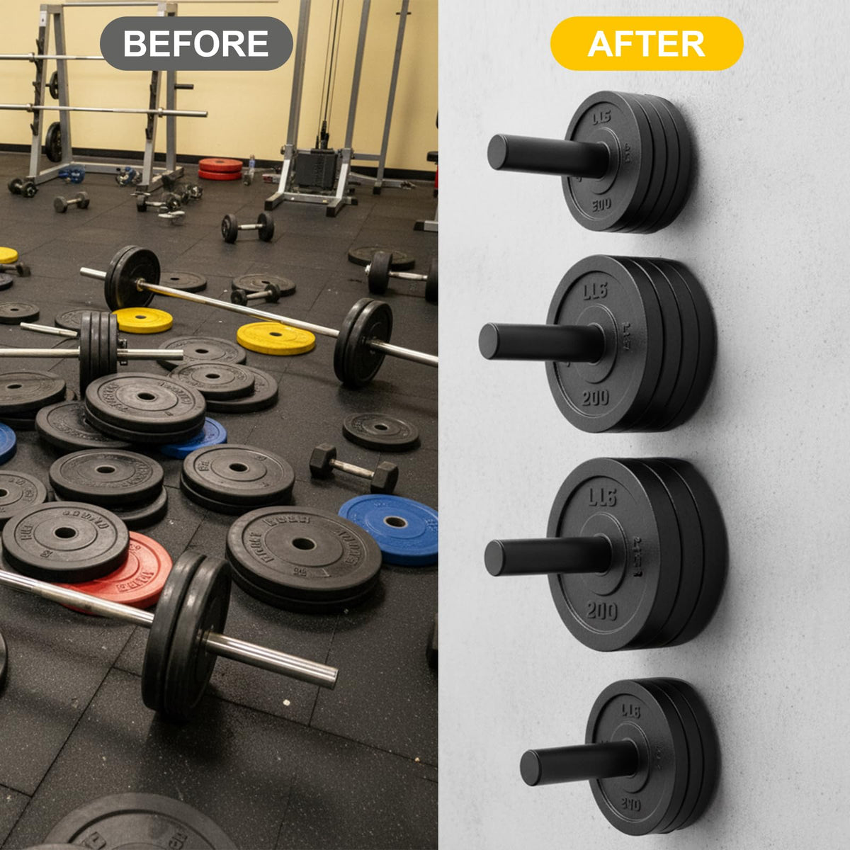 Tebery 4 Pack Wall Mount Weight Plate Holder, 220 LB Capacity Weight Plates Rack for Home Gym, Heavy Duty Barbell Plates Storage Hanger, Space Saving Plate Organizer for Garage