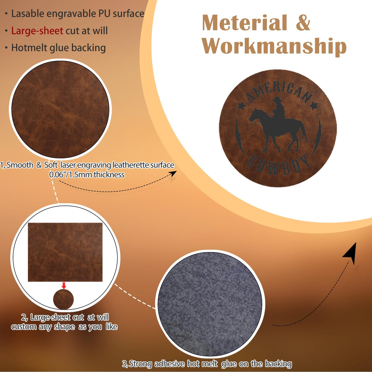 iFForce 12.6”X10.6“ Laser Engraving PU Leather Blanks - 6 Large Sheets Leatherette Iron on Hat Patches - Cut at Will Custom Any Shapes for DIY Hat & Clothes Business (6 Sheets, 6 Colors)