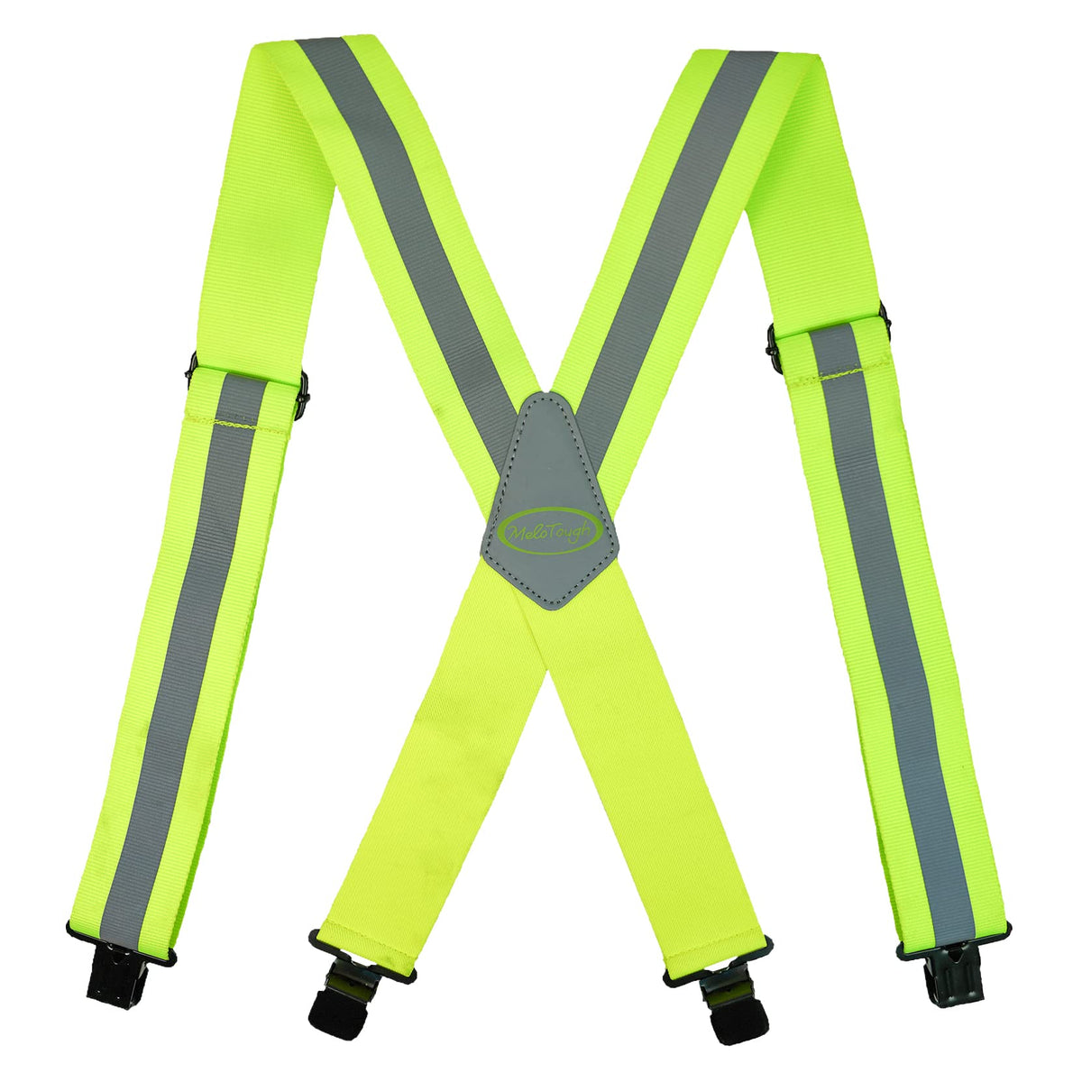MELOTOUGH 2 Inch Work Suspenders | Reflective Safety Suspenders Tool Belt Support & Elastic Straps for Construction (Reflective Green)‌