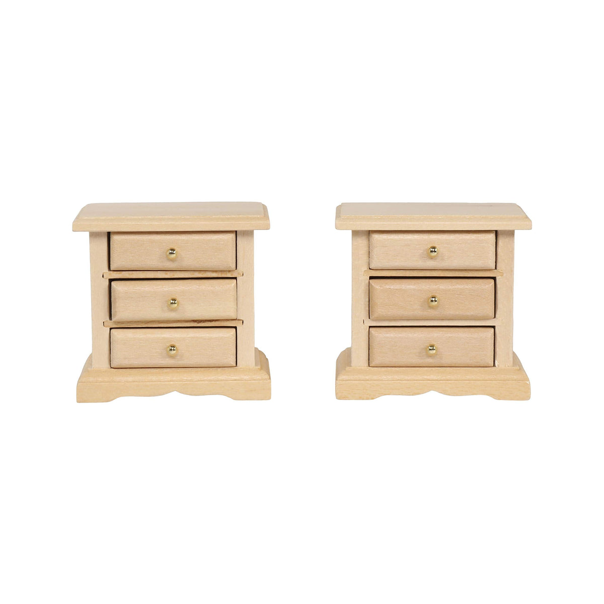 Wooden Dollhouse Nightstands, Set of 2 Mini Bedside Tables, 1:12 Scale Furniture for Doll House Bedrooms, Brown Finish, for 6 inch Dolls