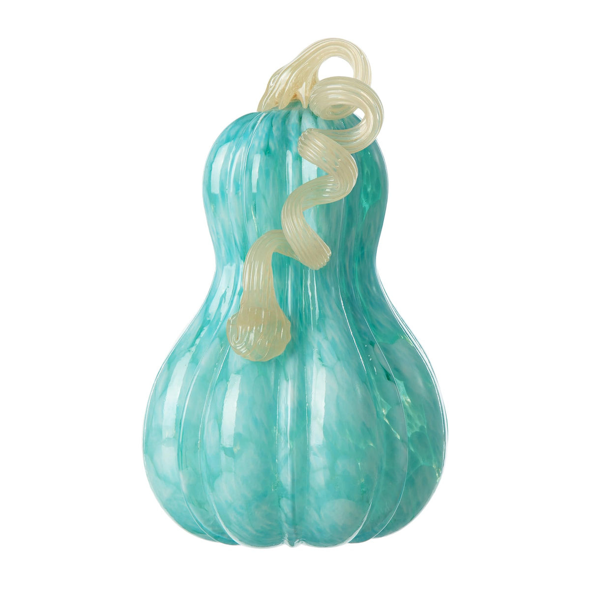 Glitzhome Hand Blown Glass Pumpkin Decor 8.5" Turquoise - Artisan Fall Harvest Thanksgiving Table Centerpiece Halloween Home Decor