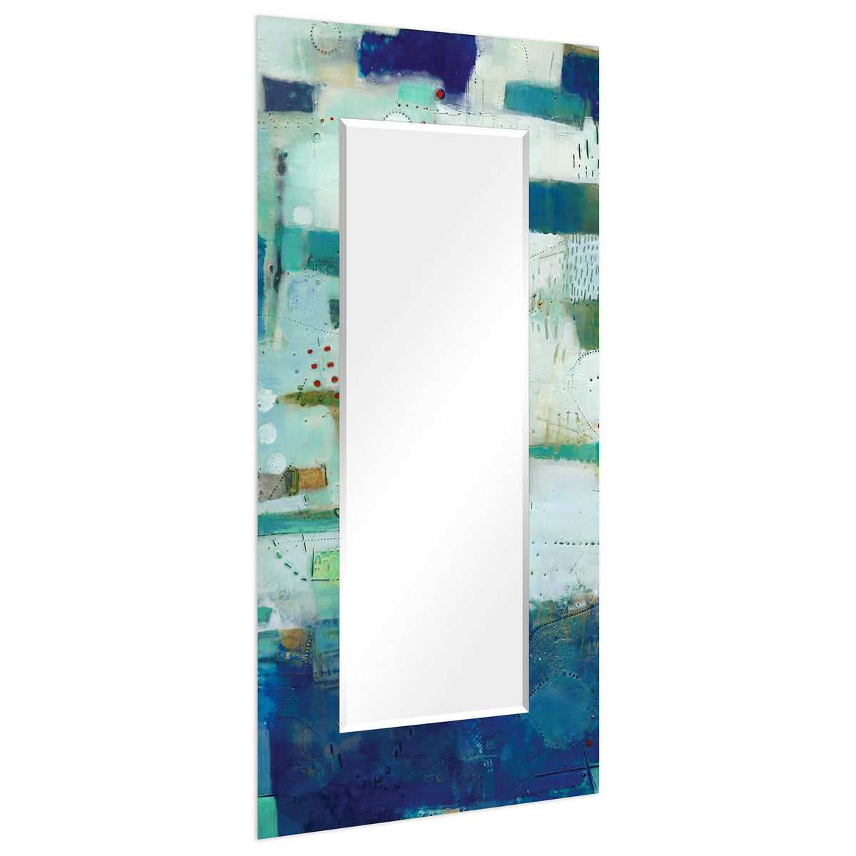 Empire Art Direct Rectangular Beveled Wall Mirror on Blue Abstract Printed Temped Glass, Vanity, Bathroom Mirror, Ready to Hang, Blue