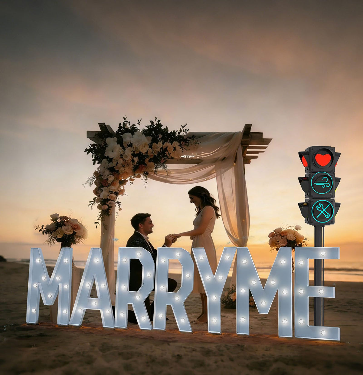 3 FT Marry Me Light Up Letters, Windproof Will You Marry Me Sign Marquee Letter Proposal Decorations Outdoor Large Engagement Wedding Party Decorations Kit