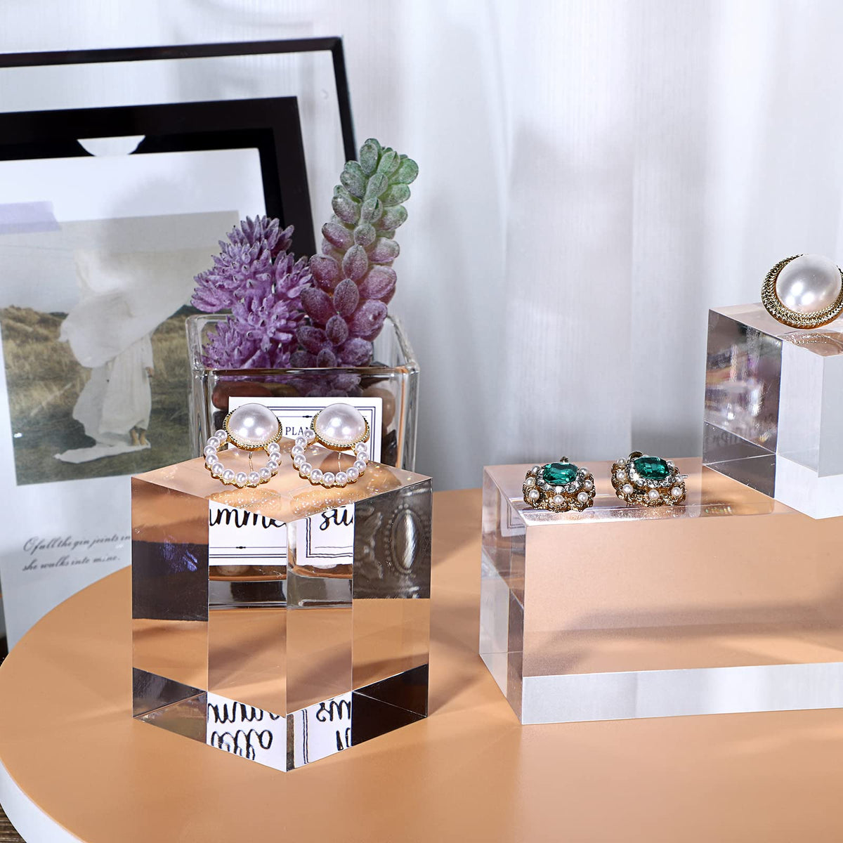 Hipiwe 4PCS Acrylic Display Risers Stand Clear Square Action Figures Collection Organizer Holder Collectibles Display Blocks Tabletop Jewelry Perfume Display Stand Photography Props