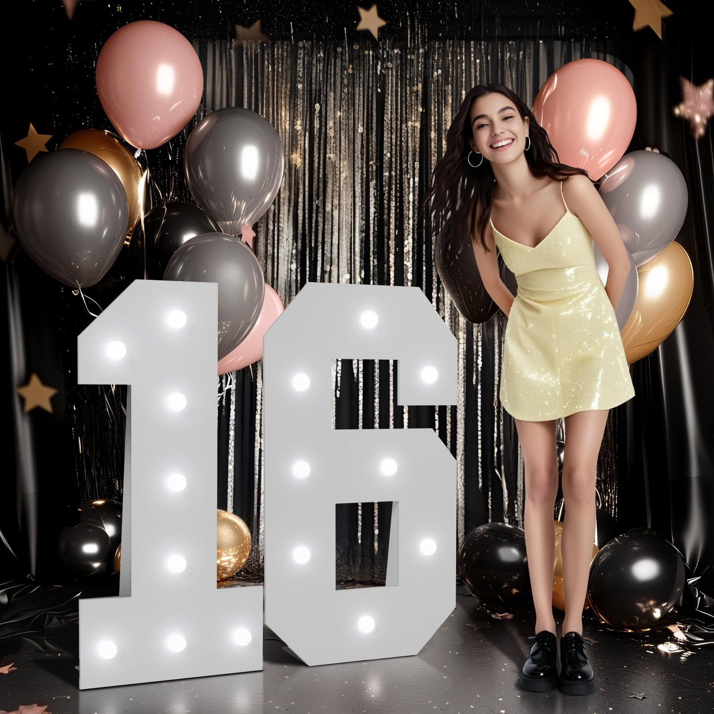 Marquee Numbers Large 16th-Birthday Decorations: 3ft Light up Number Balloon for Party Big Sweet 16 Birthday Decoration Sixteen Year Old Girl Boy Anniversary Foam Board Wall Number 16