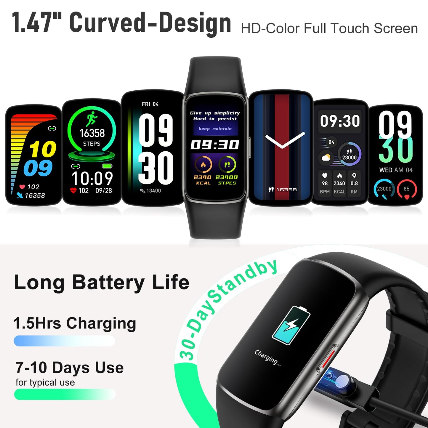 Zeacool Fitness Tracker with 24/7 Heart Rate, Blood Oxygen Sleep Monitor, 123 Sports Modes Calories Smart Watch,IP68 Waterproof Step Counter Activity Trackers Health Pedometer for Women Men (Black)