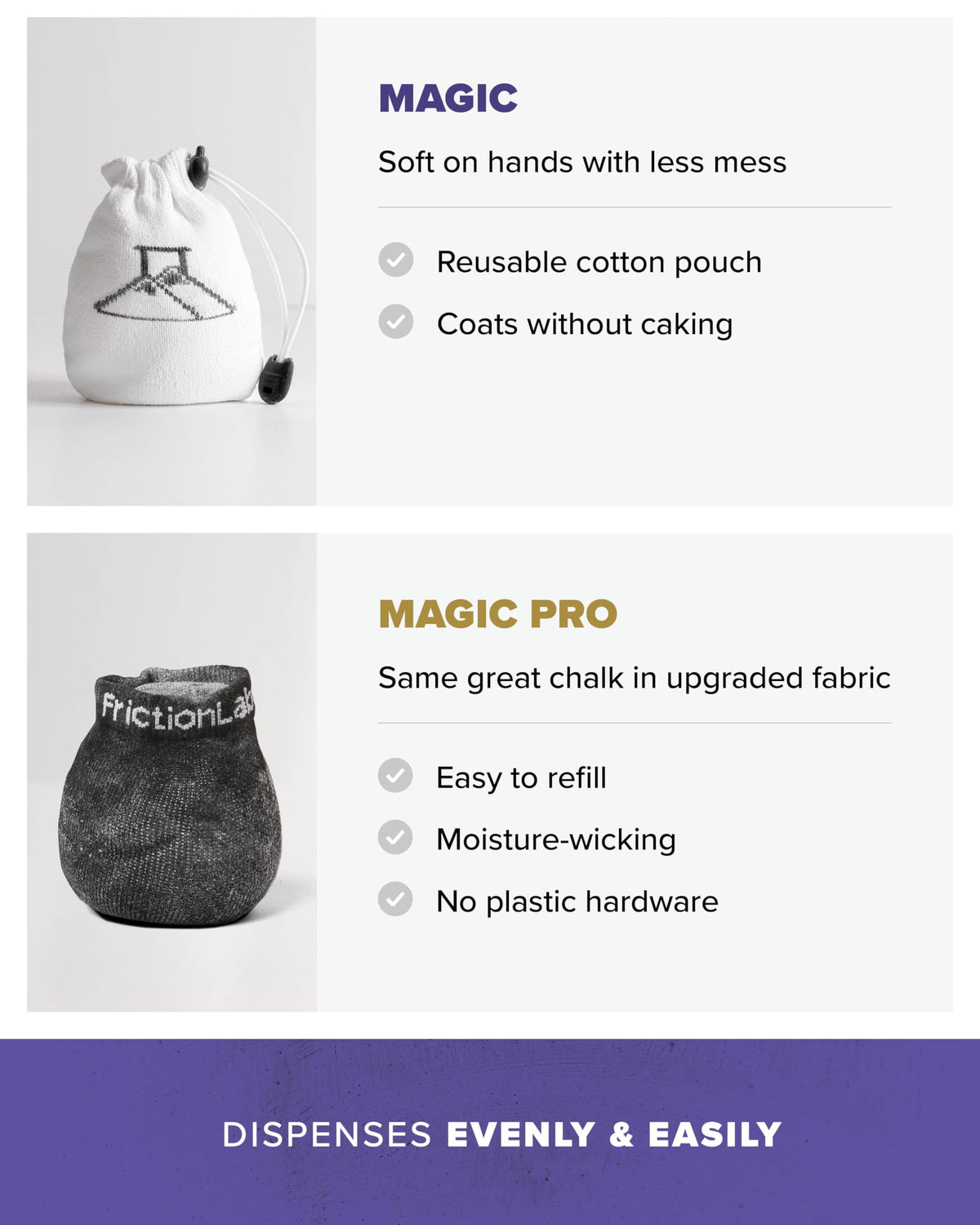 FrictionLabs Magic Chalk Ball, 2.2 oz - Premium Gym Chalk In Refillable Sock - Non Toxic - Great for Climbing, Gymnastics, Weightifting, Crossfit, Pool, Training