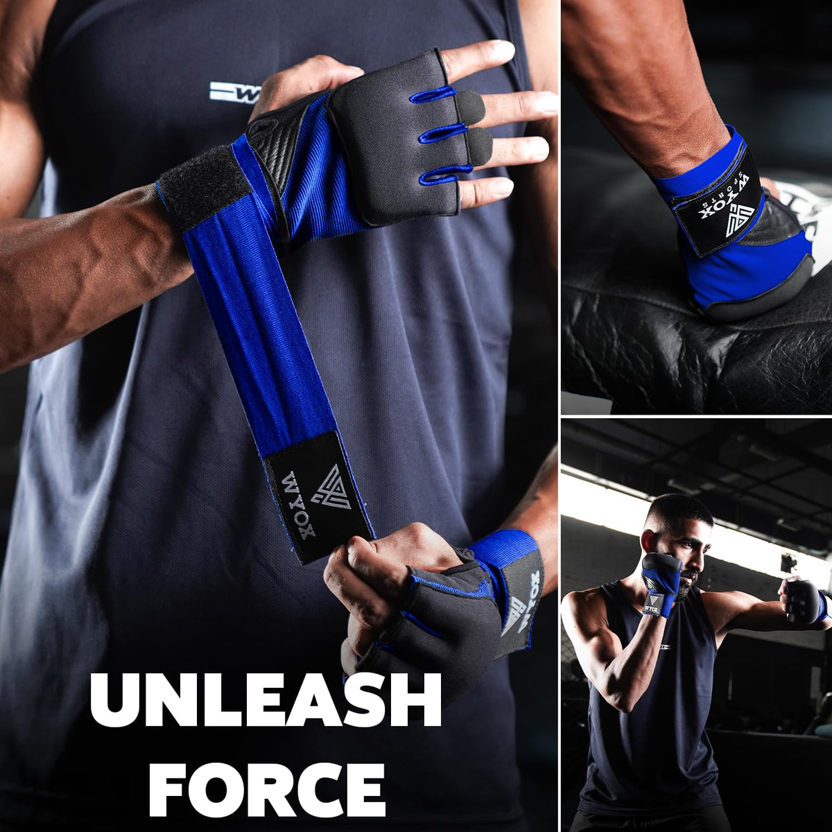 WYOX Gel Boxing Hand Wraps Inner Gloves for Men & Women, 80cm Quick Wrist Straps, Padded Knuckle Protection for Muay Thai Kickboxing, Hand Wraps for Boxing & Martial Arts (Blue, L/XL)