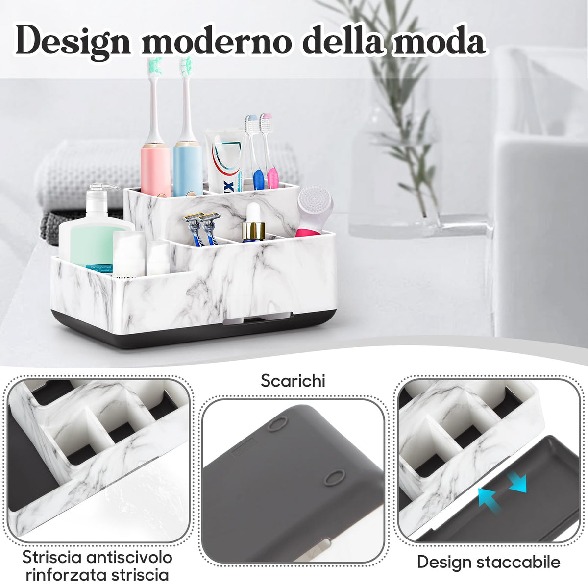 Toothbrush Holder,Bathroom Organizer Countertop, 5 Compartments Multifunctional Storage for Cosmetic, Makeup, Office Stationery Pencil,Toothpaste, Toothbrush,Ideal Gift for Home, Office