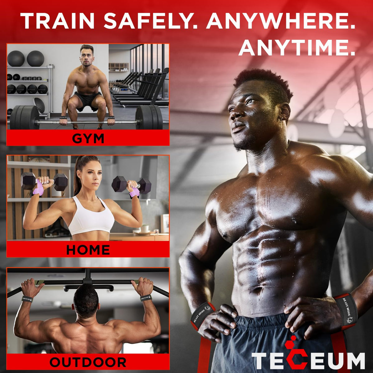 TECEUM Lifting Wrist Straps with Neoprene Padding Support – US Flag – Queen of Lifts – Heavy Duty Wrist Workout Straps For Men and Women – Ideal for Powerlifting, Strength Training, Bodybuilding
