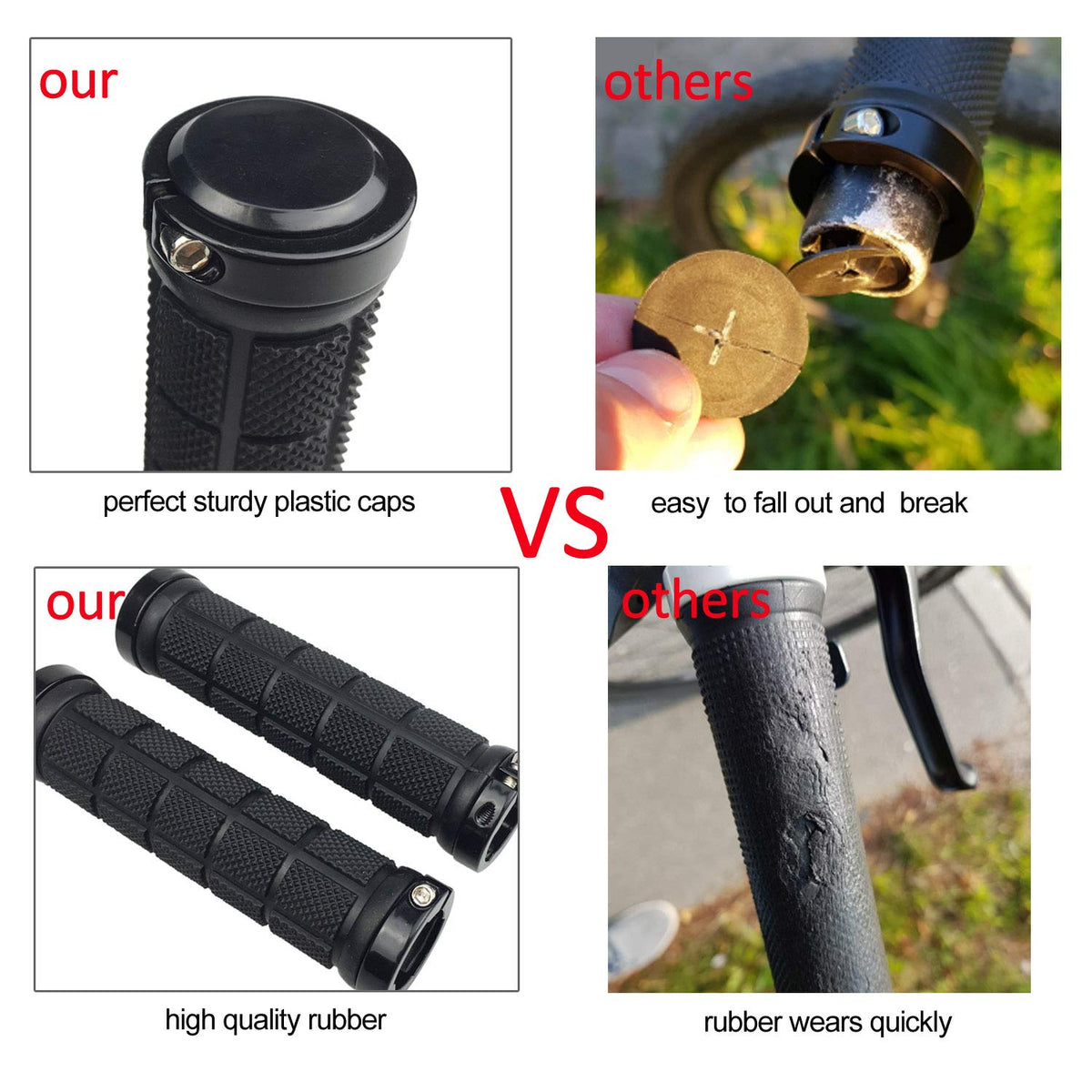 PLATT Bike Handlebar Grips Rubber Comfortable Bicycle Handle Grip for MTB/BMX with Plastic End Caps (Black A)