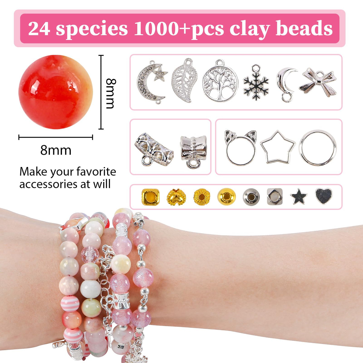 Glass Beads for Jewelry Making, 18 Colors Glass Beads for Bracelets Making kit Including 2-8mm Bead spacers/Lava Beads/Stone Rock DIY Jewelry Making Supplies for Adults, Bracelets Earring Making kit