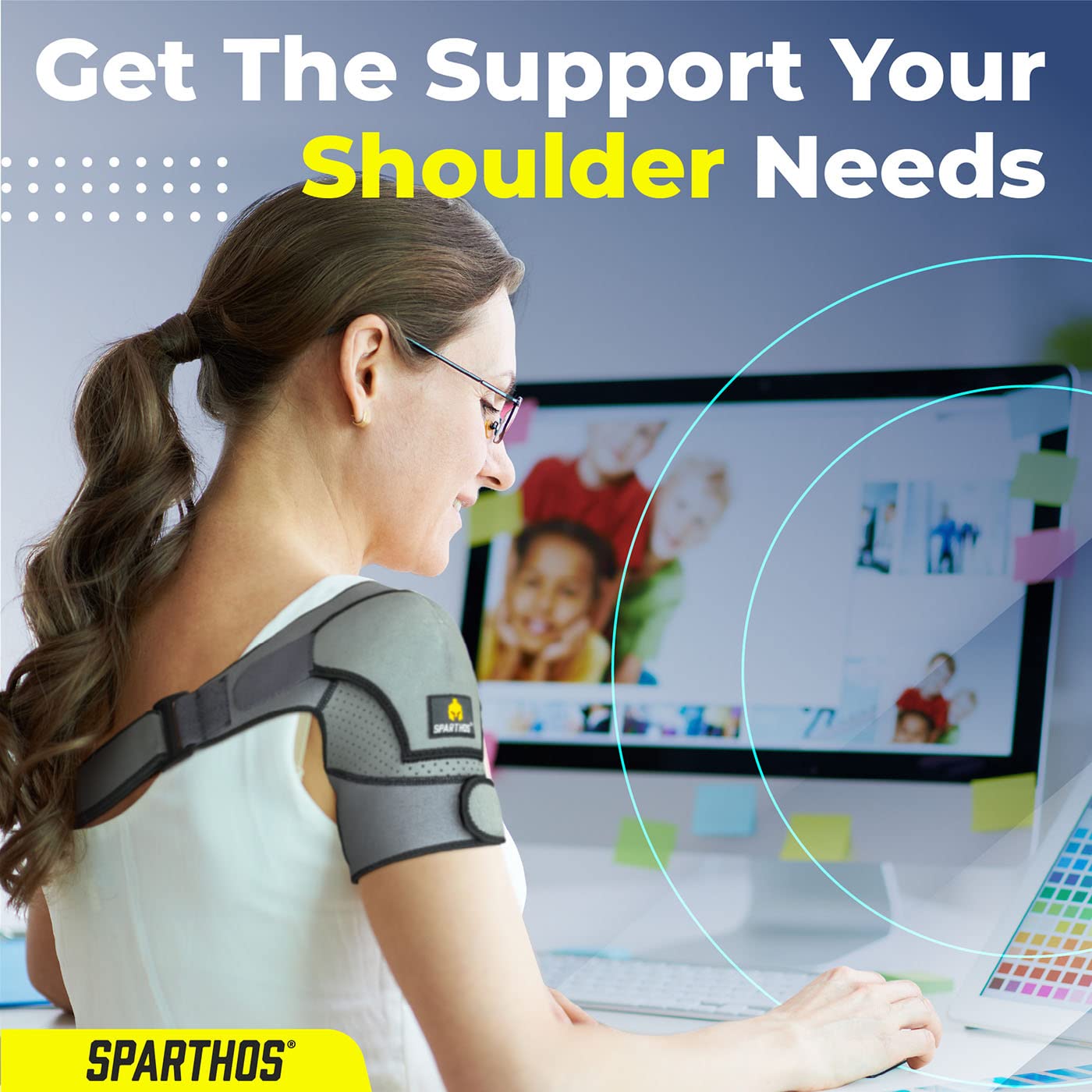 Sparthos Shoulder Brace - Support Sleeve for Torn Rotator Cuff, AC Joint Pain Relief - Arm Immobilizer Wrap, Ice Pack Pocket, Stability Strap, Dislocated Sholder - for Men and Women - Beige UNI