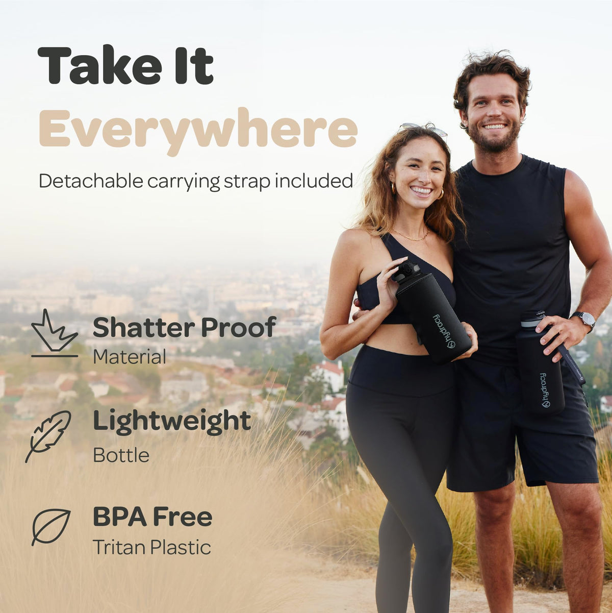 Hydracy 2L Large Water Bottle, Shatterproof, BPA Free Tritan Plastic, Leakproof, Zero Condensation, With Detachable Carry Strap, Spillproof Lid, Convenient Silicon Spout, Ideal for Gym, Yoga