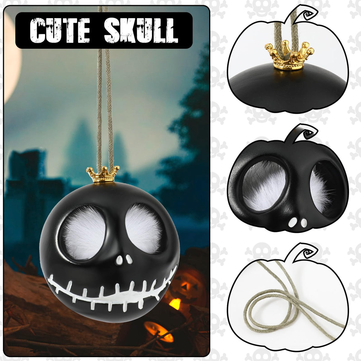 Rearview Mirror Ornament - Cool Skull Pendant, Halloween Flying Ghost Hanging Decoration, Skeleton Swinging Ornament for Car and Home, Birthday Gift for Parties