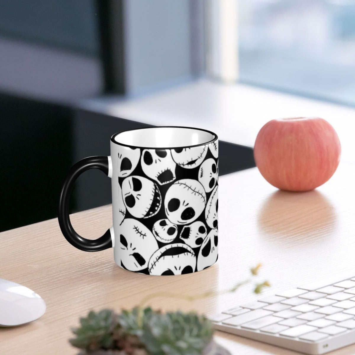 GUCGUSY Halloween Skull Ceramic Coffee Mugs 11oz with Handle, Funny Tea Cup for Women Men, Ideal Gift for Home Office Daily Use