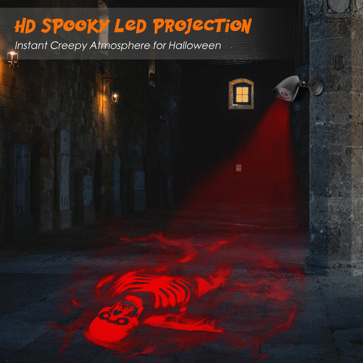 Halloween Decorations Outdoor Halloween Projector, 3D Dynamic LED Red Skull Halloween Decoration, Halloween Window Hologram Lights Projector