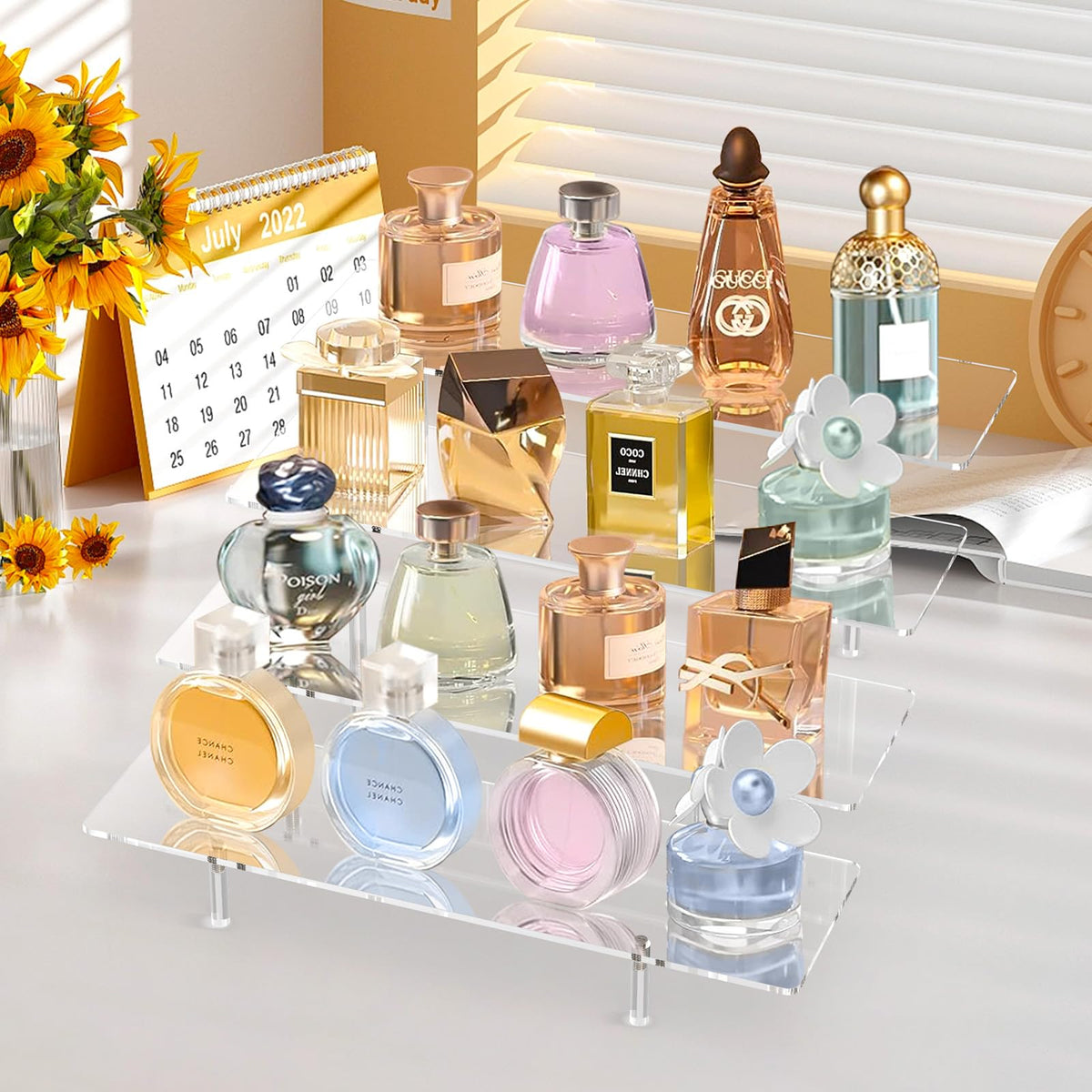 Acrylic Display Riser Stand Shelf Clear 4 Tier Cupcake Stand Perfume Display Holder Figures Desktop Decoration and Organizer Showcase Toys Retail Display Rack Candy Dessert Buffet 4 Steps Collection (2 PACKS)