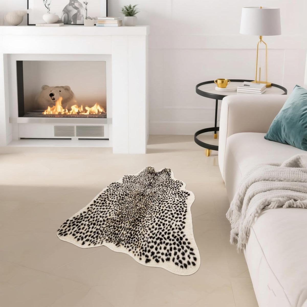 Fluffy Leopard Rug, Premium Cheetah Print Rugs, Soft Faux Fur Animal Carpet for Kids Room Bedroom, Living Room, Shaggy Teen Room Home Decor (Cheetah Print 39.4 X 36 in)