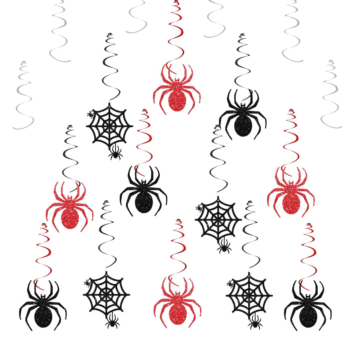 Spider Hanging Swirls, Halloween Hanging Decoration, Spider Web Foil Ceilling Decor for Birthday, Spooky Halloween Party Favors - Black Glitter