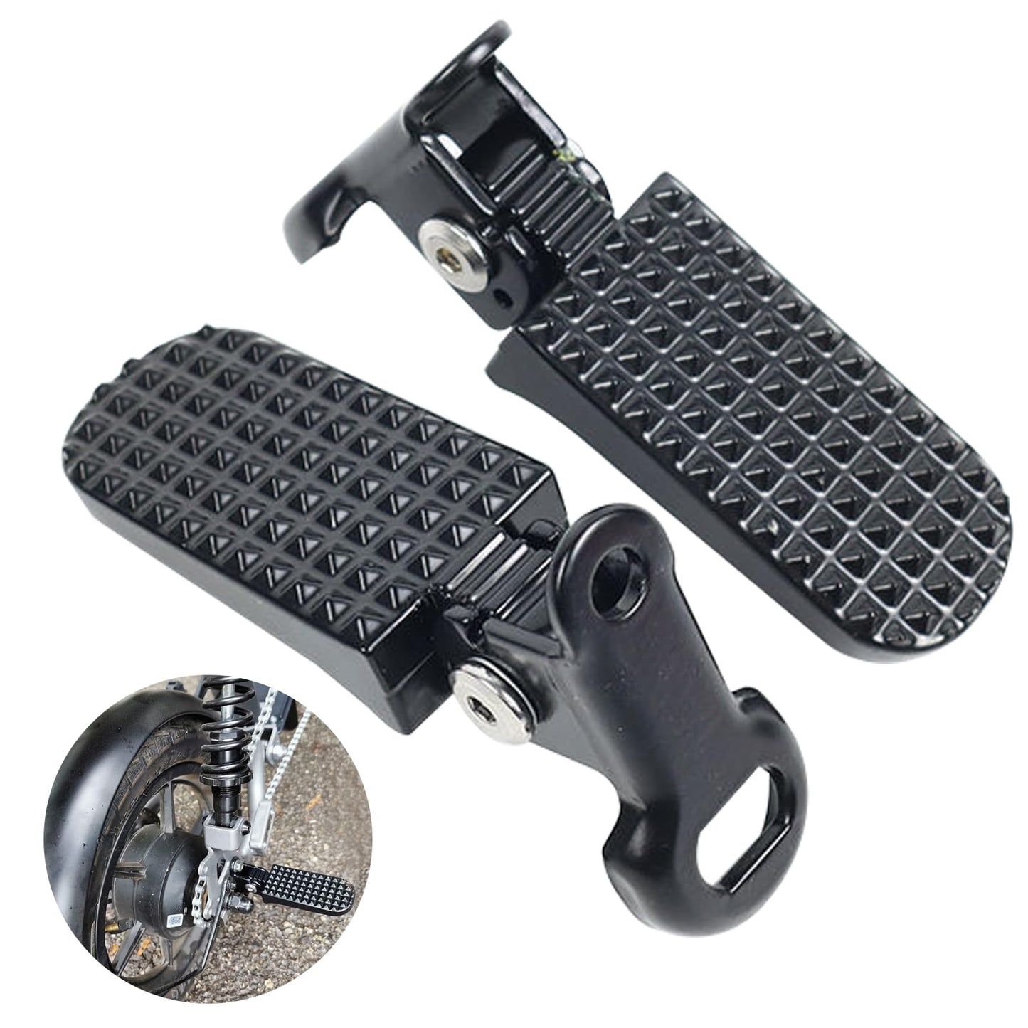 Kakalote 1 Pair Bike Rear Pedals, Folding Rear Seat Footrest Pedal, Aluminium Alloy Non-Slip Bicycle Footrests, Quick Release Foot Plates Pedals for Mountain Bike E-Bike