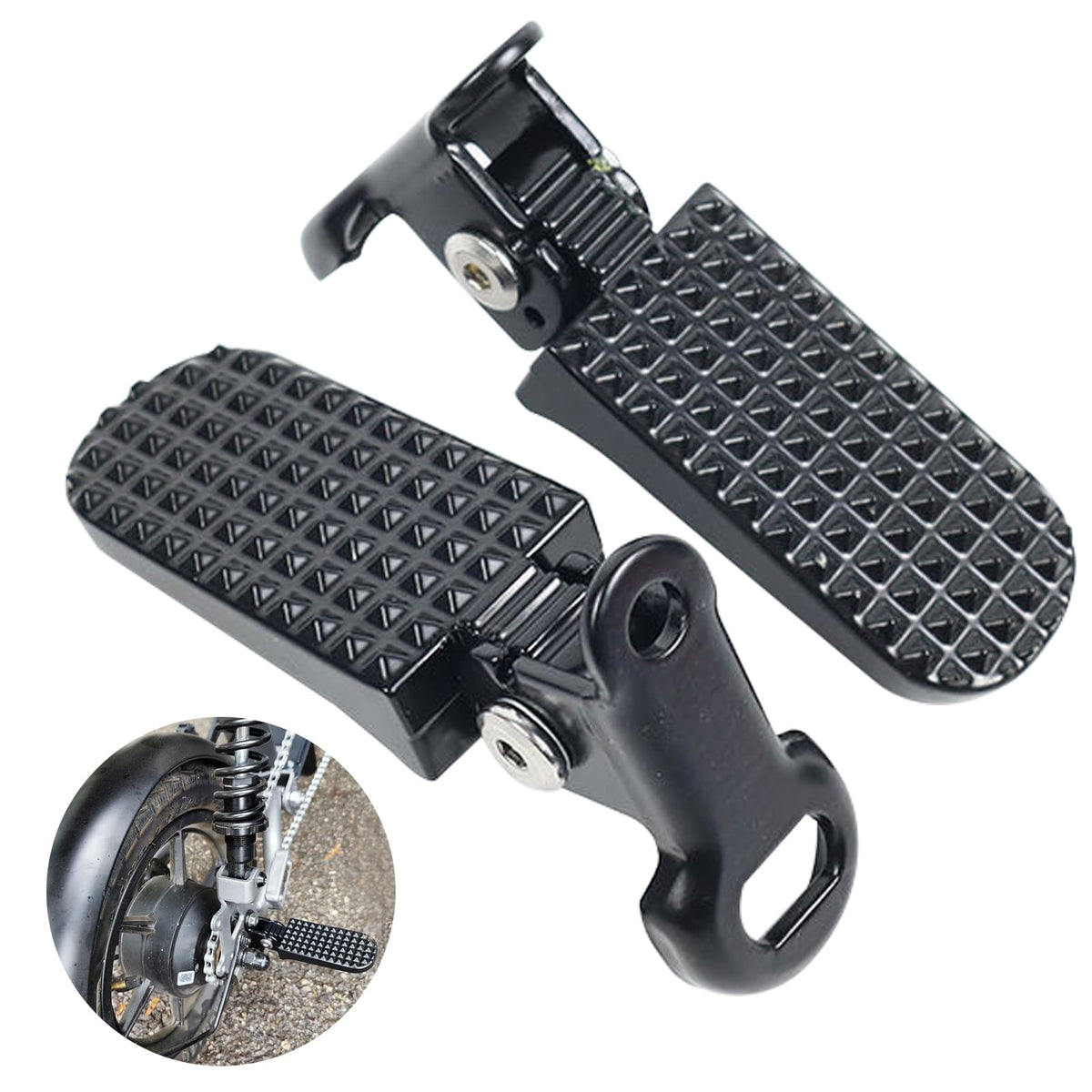 1 Pair Mini Bike Foot Pegs, Universal Foot Rest, Aluminium Alloy Non-Slip Bike Pegs, Folding Rear Pedals for Mountain Bike, Folding Bicycle (Black)