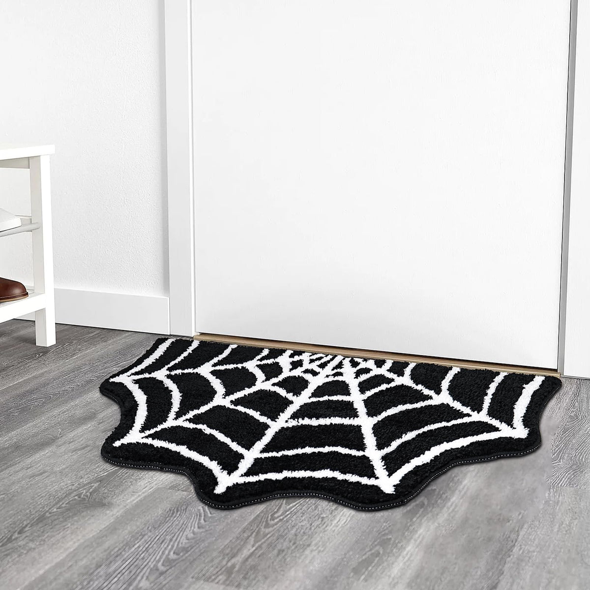 Meetory Spider Web Bath Mat, 31×20" Halloween Bath Mat Non-Slip Rugs Spiderweb Rug Machine Washable Goth Area Rugs Gothic Rug for Front Door, Bedroom, Living Home (Black)
