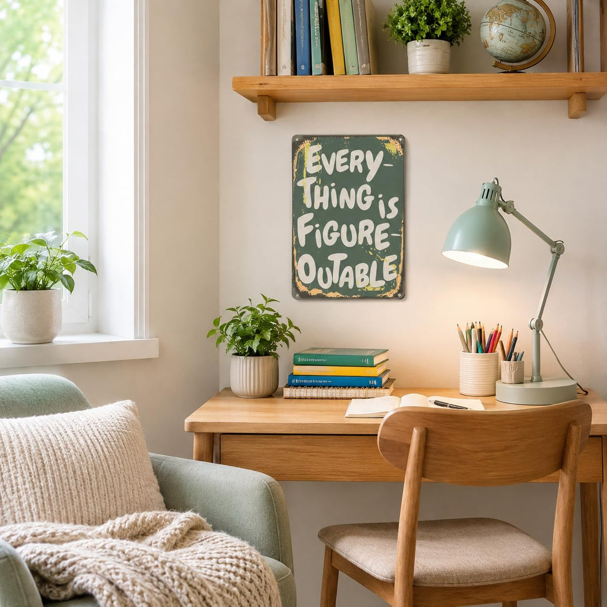 Everything Is Figureoutable Metal Sign 8x12 Inch, Inspirational Quote Wall Decor, Motivational Aluminum Plaque for Home Office Classroom, Positive Gift Idea
