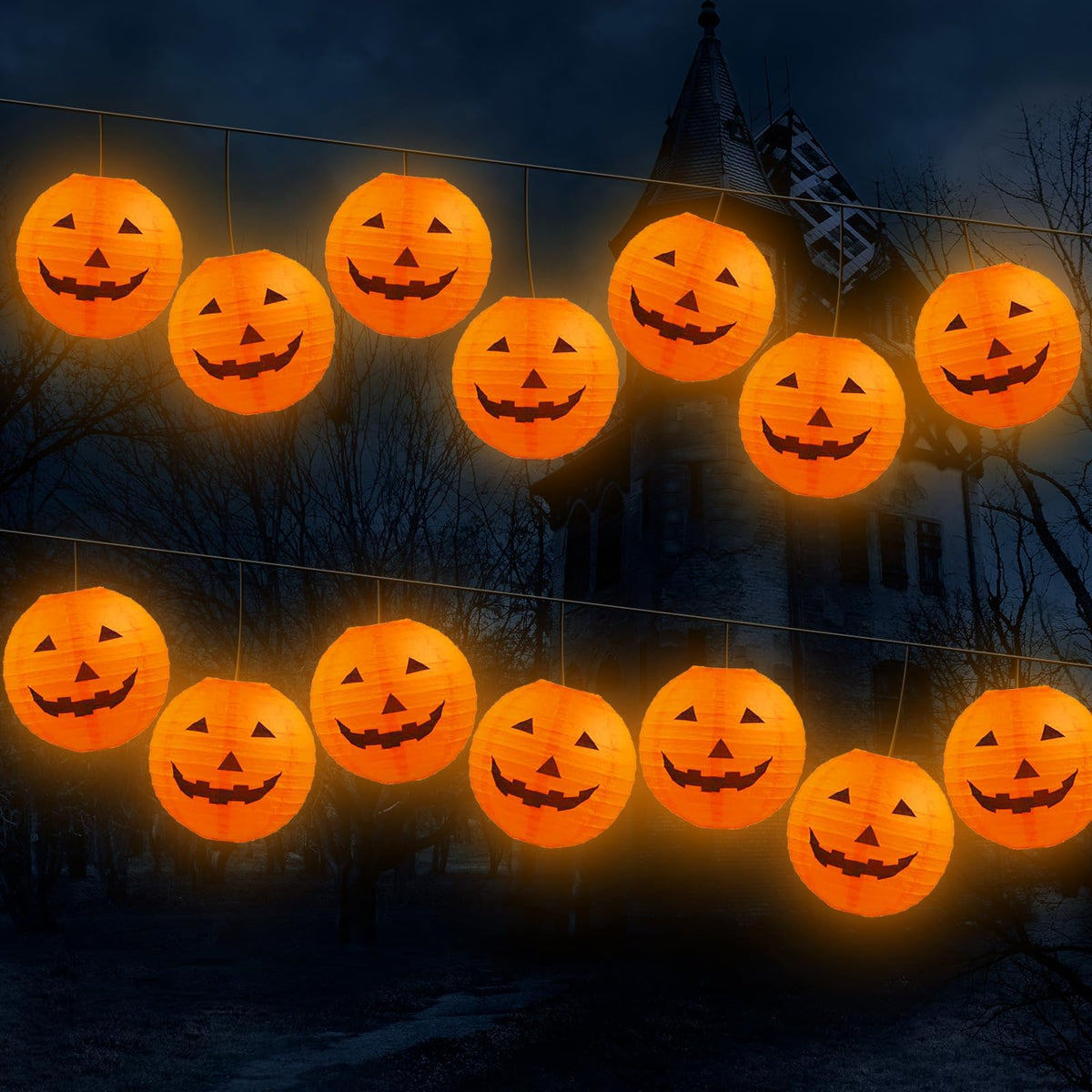 Gejoy 12pc Halloween Jack O Lantern 8inch Halloween Decorations Plastic Pumpkins Pumpkin Hanging Paper Lantern Halloween Indoor Outdoor Party Decoration Supplies