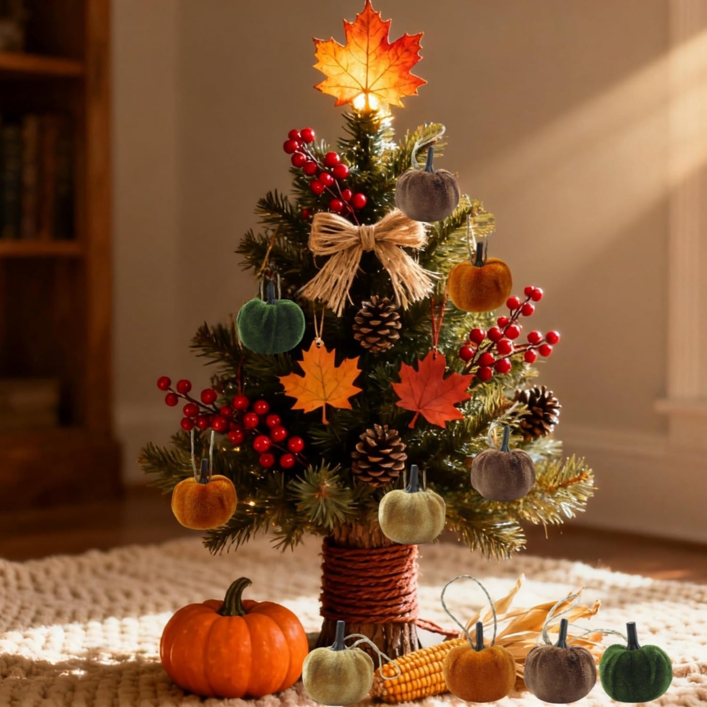 Fall Tree Ornaments Hanging Pumpkins, 12Pcs Velvet Pumpkins Thanksgiving Tree Decorations and Ornaments, 1.7" Mini Fabric Pumpkin Fall Decor for Thanksgiving Halloween Christmas (12 Pcs)