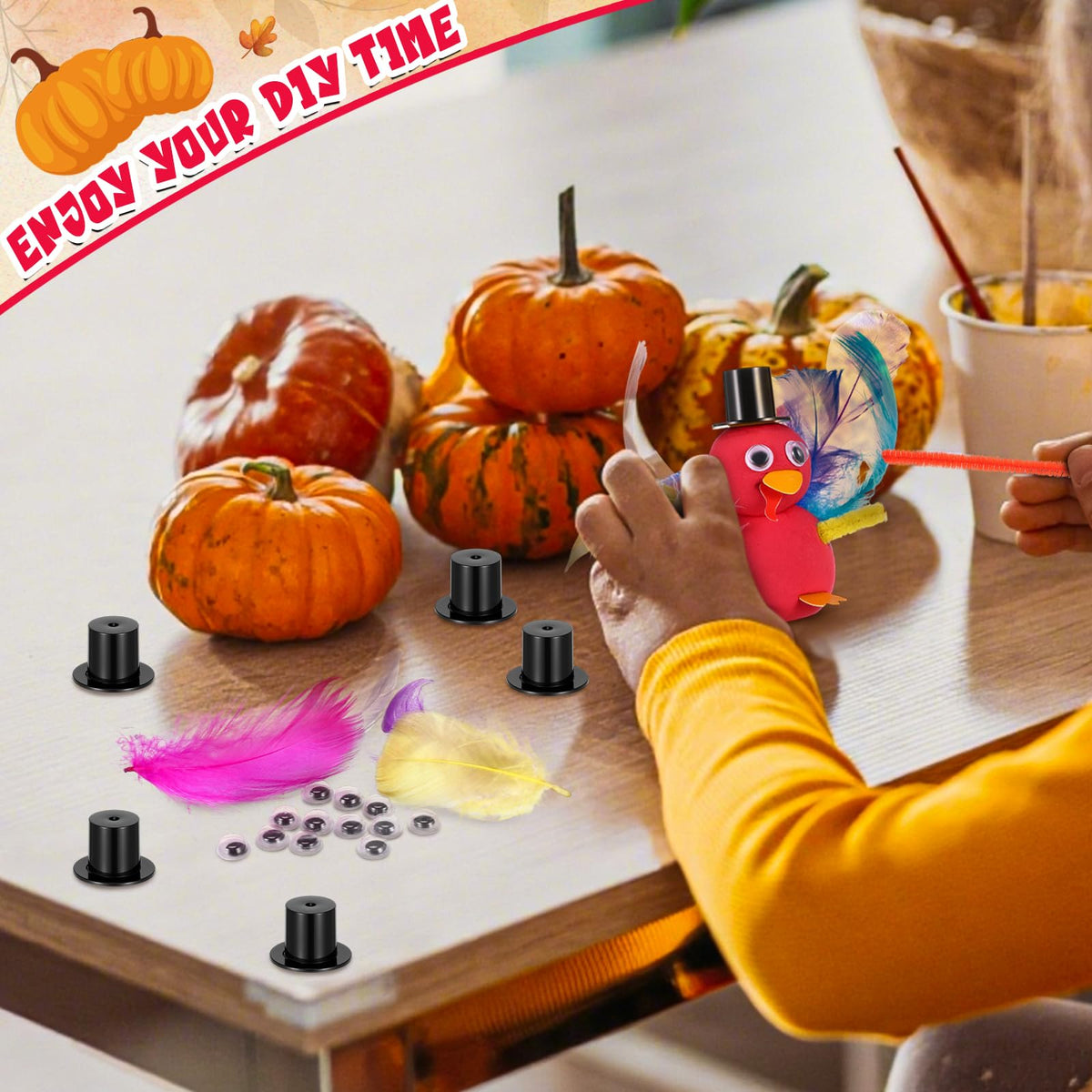 AmazingSpark 12 Sets Thanksgiving Turkey DIY Craft Kits Fall DIY Turkey Air Dry Clay Modeling Fall Crafts Ornament for Friendsgiving Thankful Dinner Party Activity Supplies Table Decorations