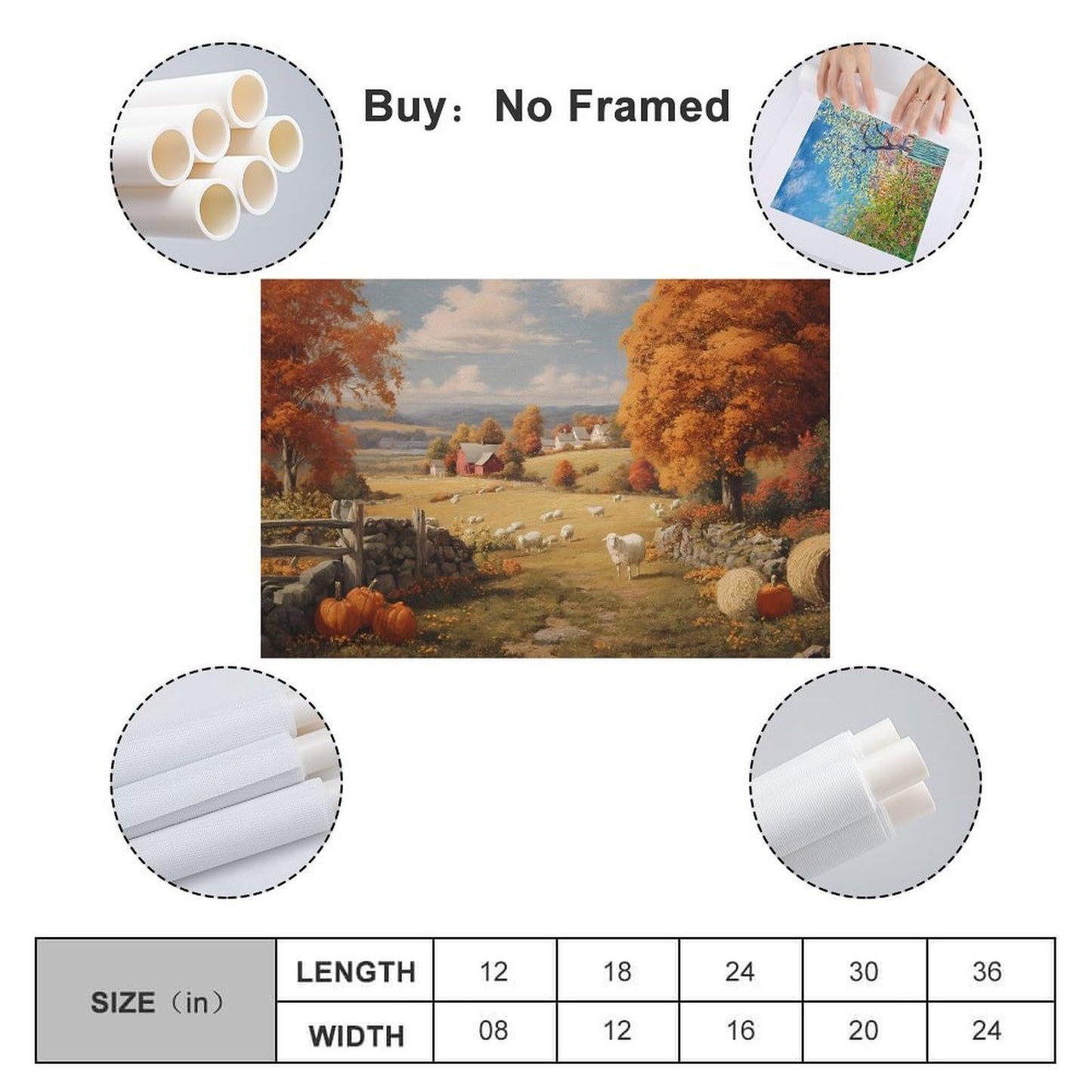 GoiaPvb Autumn Wall Painting Pumpkin Autumn Landscape Poster Farmhouse Pumpkin Canvas Painting Sheep Flock for Home Wall Decoration for Room Aesthetic