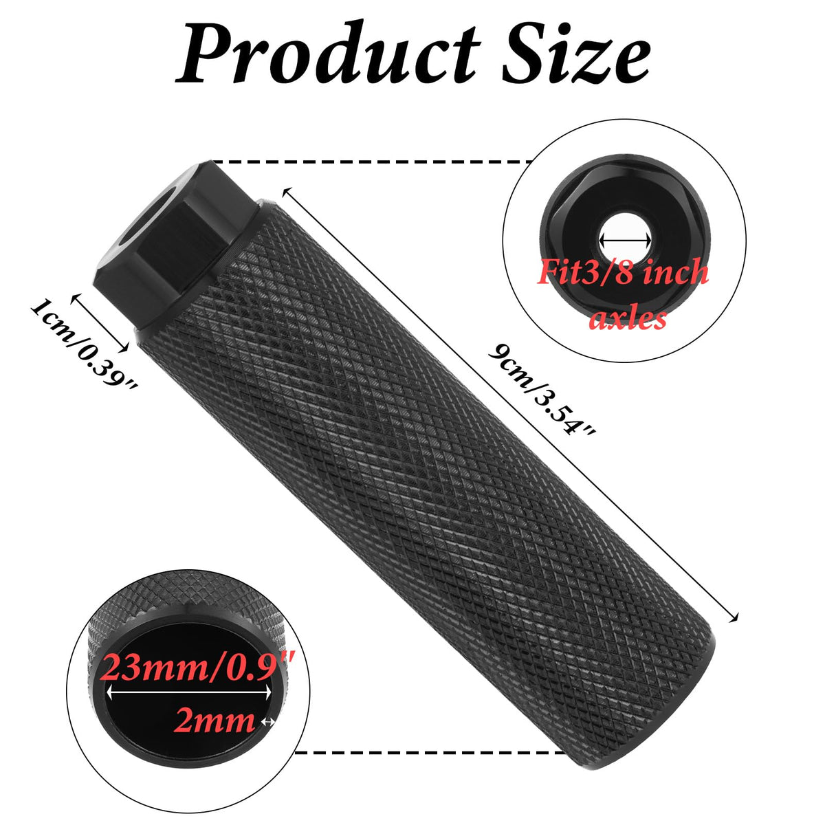 Zelphvt 2 PCS Black Bike Foot Pegs, 3/8 inch Aluminum Alloy Anti-Skid Bicycle Pegs Stunt Peg Mountain Bike Cycling Rear Stunt Peg for 3/8 inch Axles