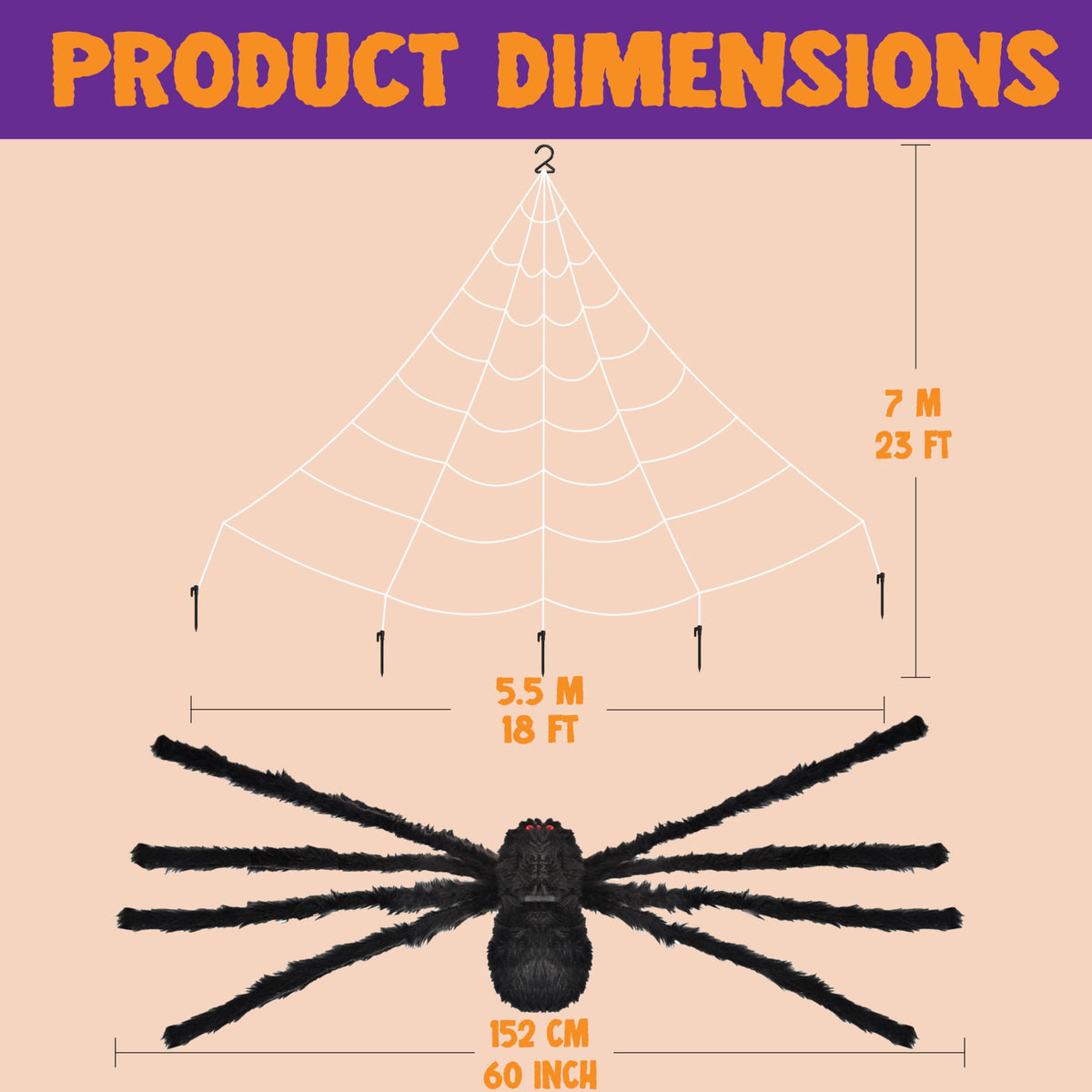 JOYIN Halloween Spider Web and 59'' Giant Spider, 16.4 x 15.7 Ft Large Triangular Web for Outdoor Decoration, Giant Spiderweb for Patio, Garden, Yard, Haunted House Decor, Indoor Home Party Supplies
