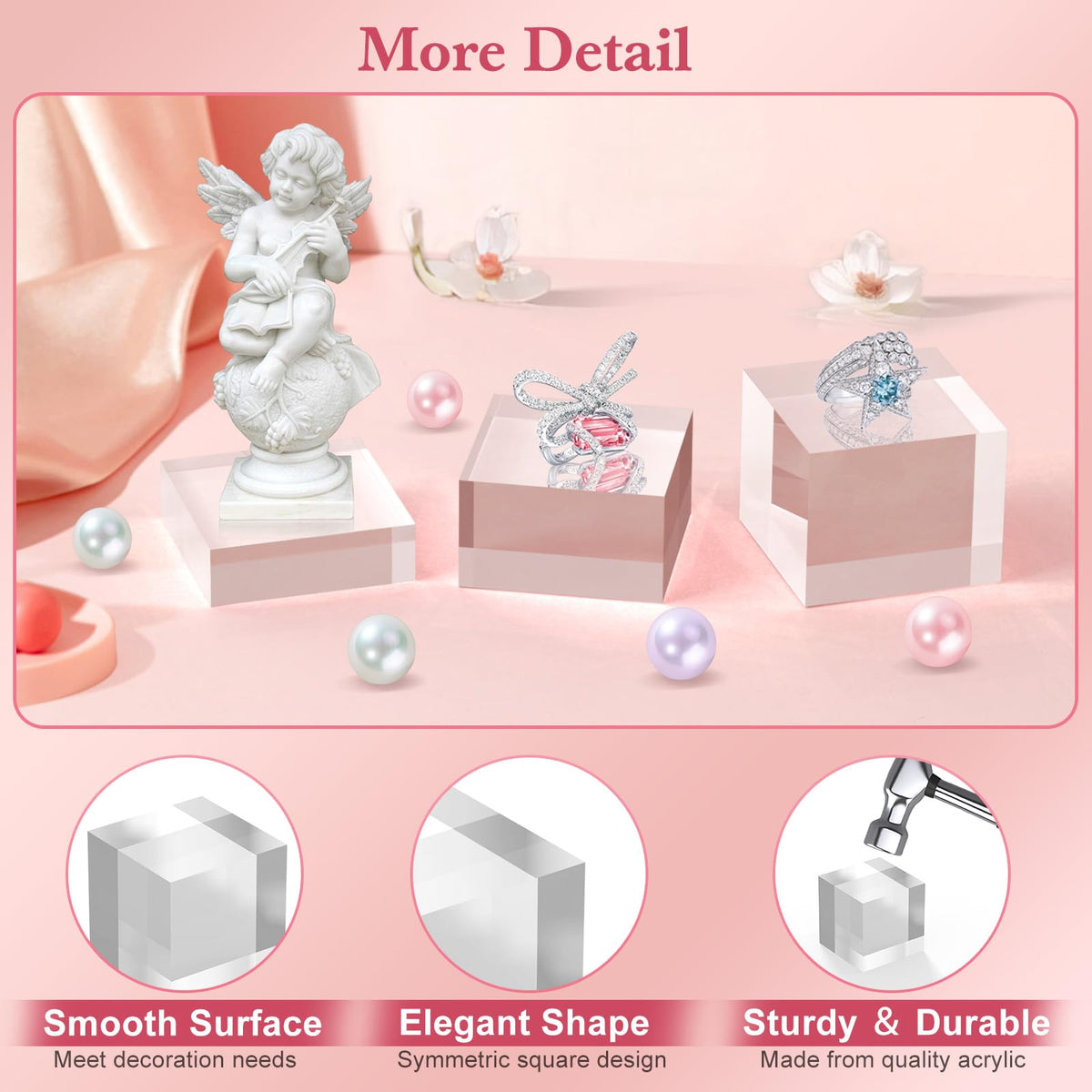 SAMYUCHO Acrylic Base Stand 3 Pack 3 X 3 Inch Acrylic Blocks for Display Trophy Base Clear Square Cube Riser Display Cylinder Pedestal Stands for Collectibles Jewelry Props Food Display 3 Size