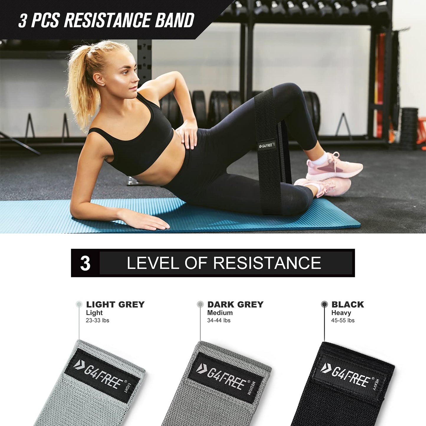 G4Free 9Pcs Barbell Pad Set for Squat, Hip Thrusts, Lunges, Leg day, Standard Olympic Bars with 2 Gym Ankle Safety Straps, 3 Hip Resistance Bands, 2 Lifting Strap, Barbell Pad, and Carry Bag (Black)