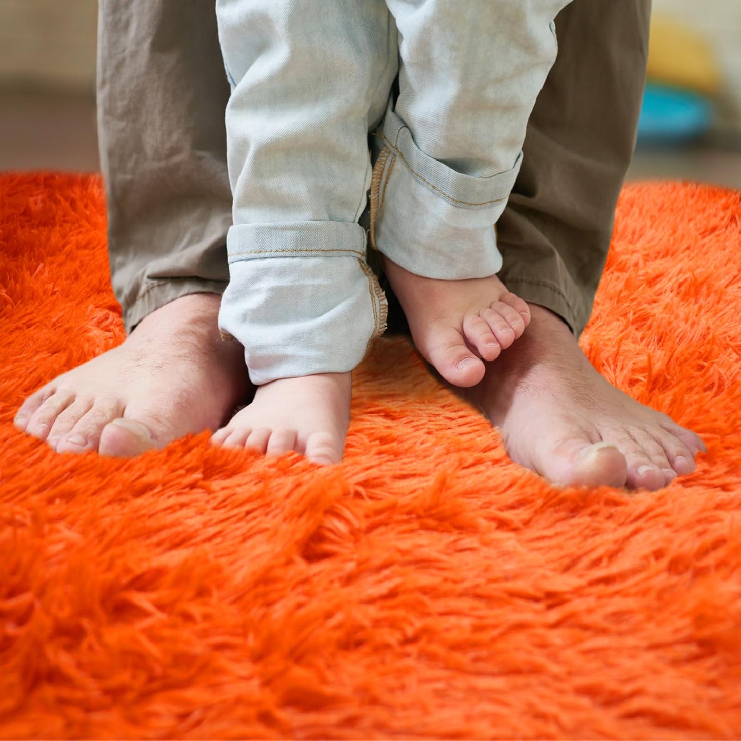 Lifup Soft Fluffy Round Area Rug, Cozy Plush Shaggy Circle Carpet for Living Room Bedroom Home Décor Orange 4.6 Feet