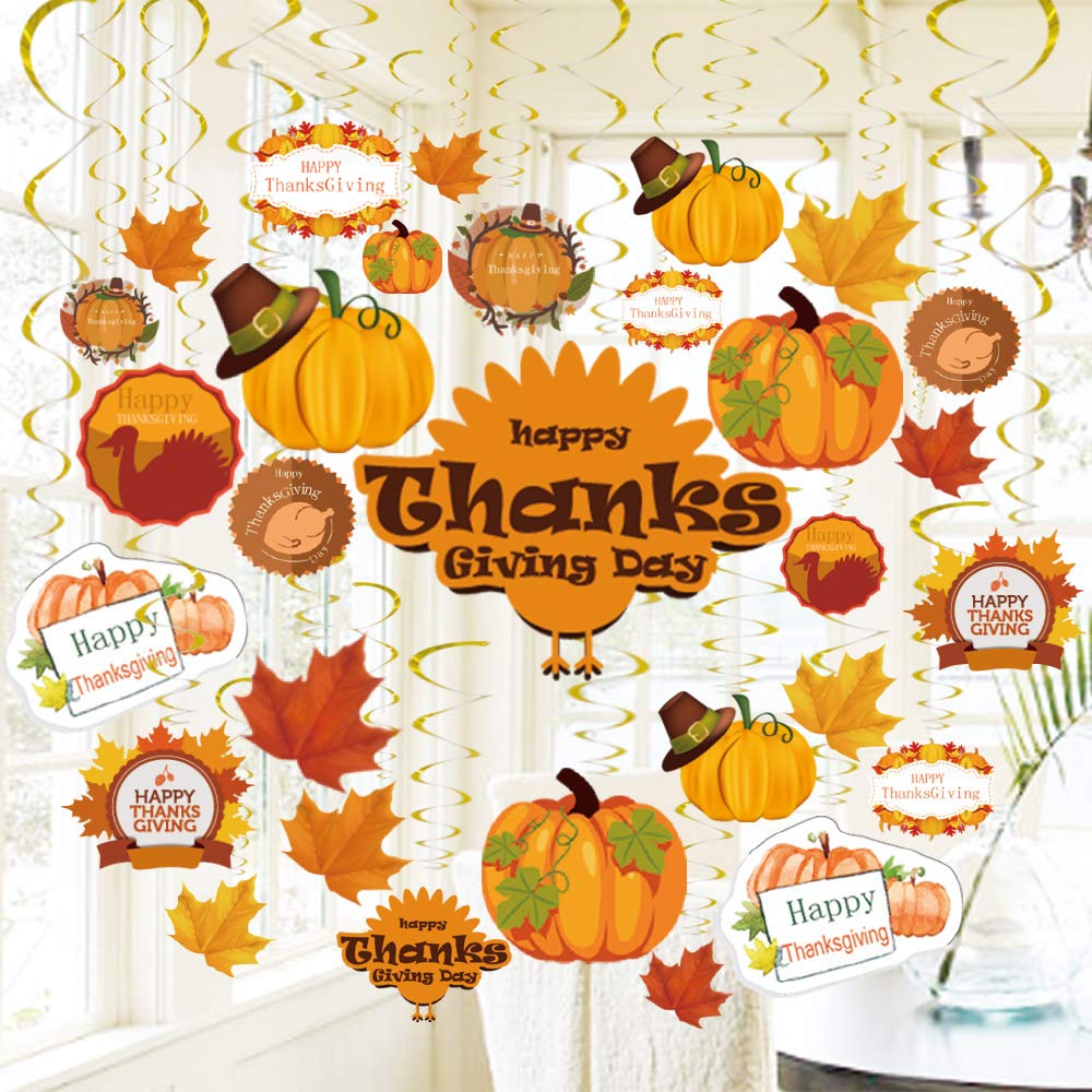 GOER 30 Pcs Thanksgiving Hanging Swirls for Thanksgiving Party Supplies Decorations