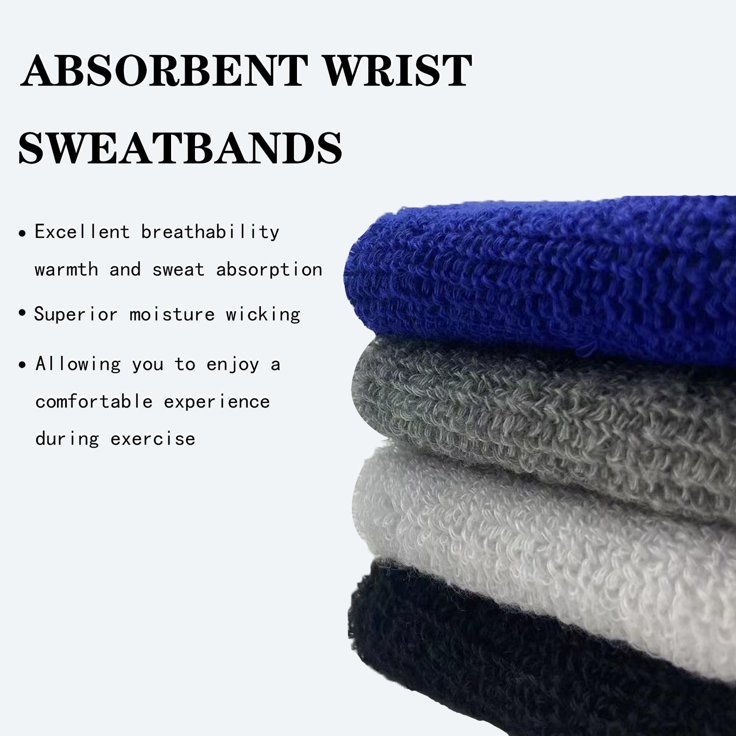 IMAGERIO 6 Pack 4 Inch Wrist Sweatbands Tennis Wrist Bands Absorbent Sweat Band for Men and Women, Breathable Cotton Sweatbands for Working Out, Football, Basketball, Running Athletic Sports -Black