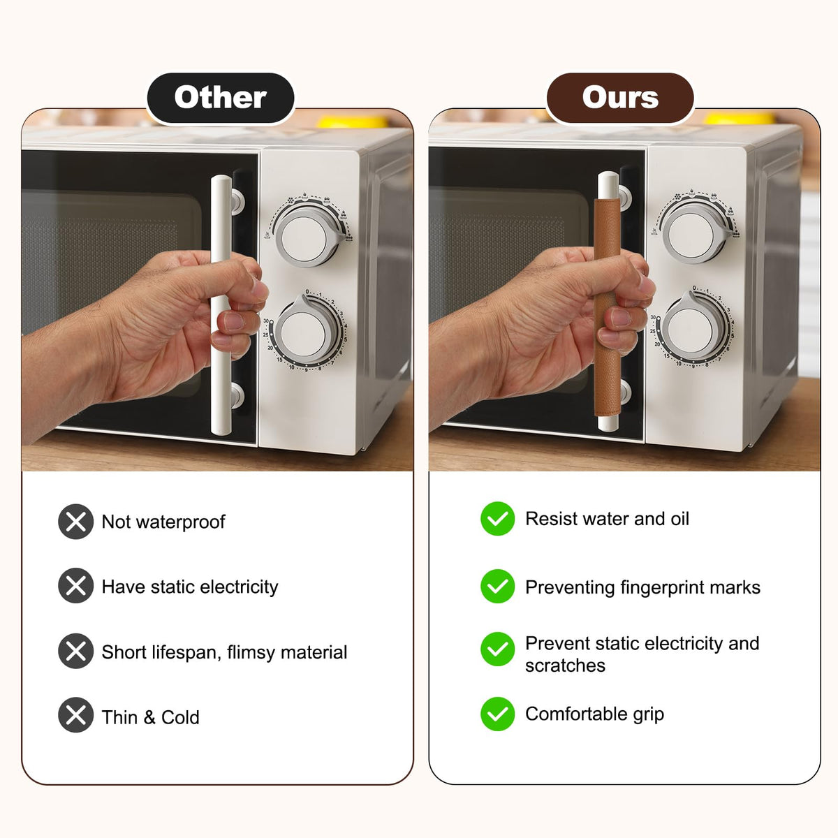 uxcell 2Pcs Refrigerator Door Handle Covers, PU Leather Kitchen Appliance Handle Protector, Anti-Static Fridge Handle Cover Keep Your Microwave Oven Dishwasher Clean, Brown