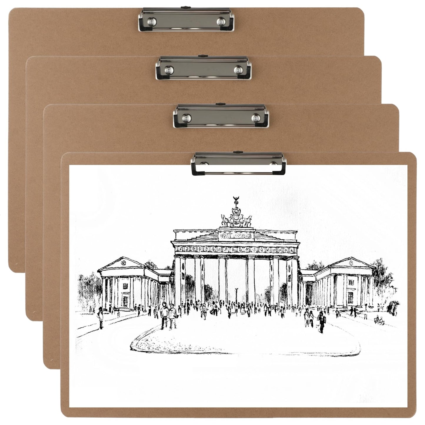 4PCS Extra Large Clipboards, 13’’ x 17’’ Clipboard, A3 Horizontal Wooden Clip Boards, Low Profile Clip Art Clipboard for Drawing, Sketching, Art Supplies, Landscape for Home Office
