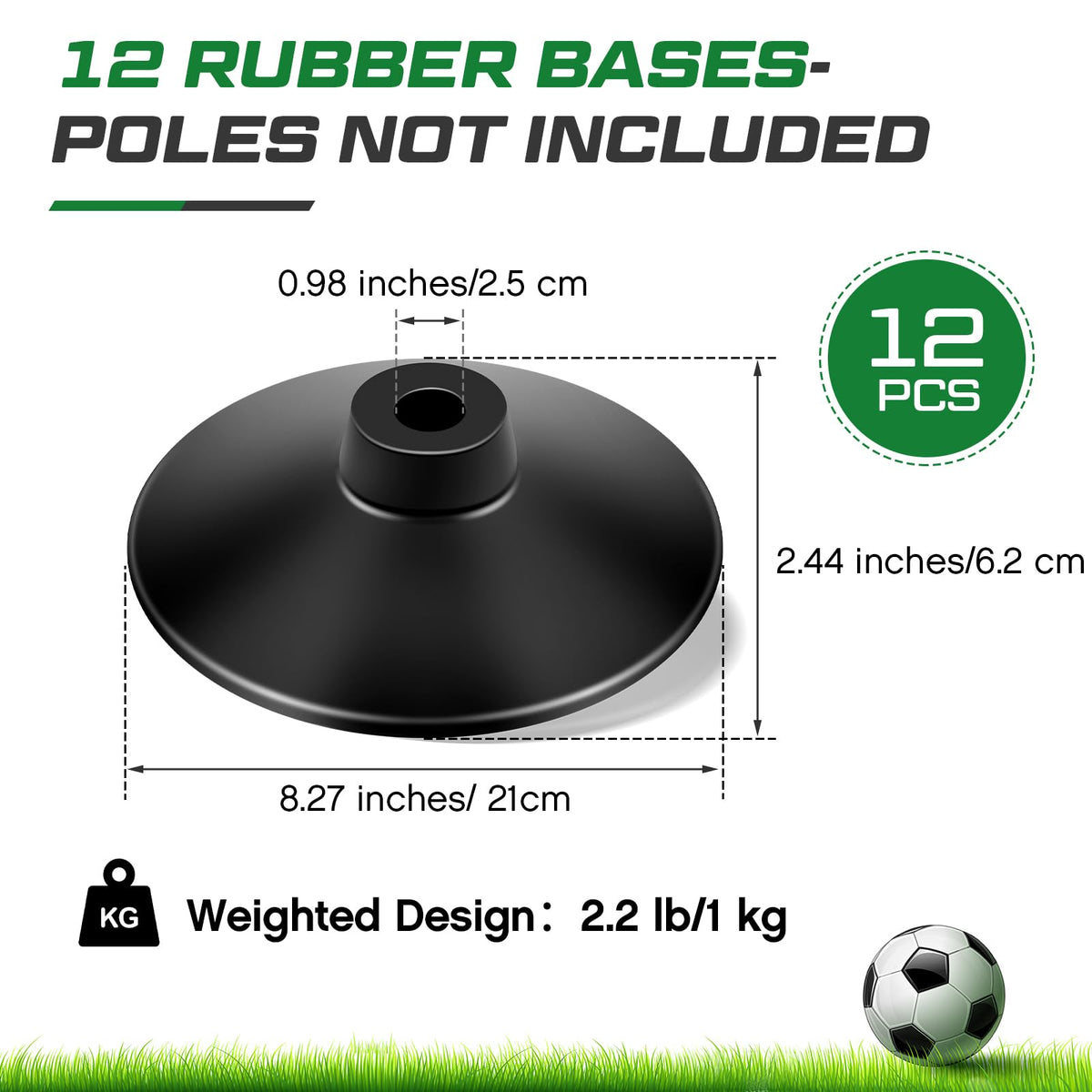 Landical 12 Pcs Weighted Slalom Pole Rubber Bases for Soccer Agility Poles 2.2 lb Pole Base for Soccer Training Equipment Set Accessory Lacrosse Field Hockey Track Field