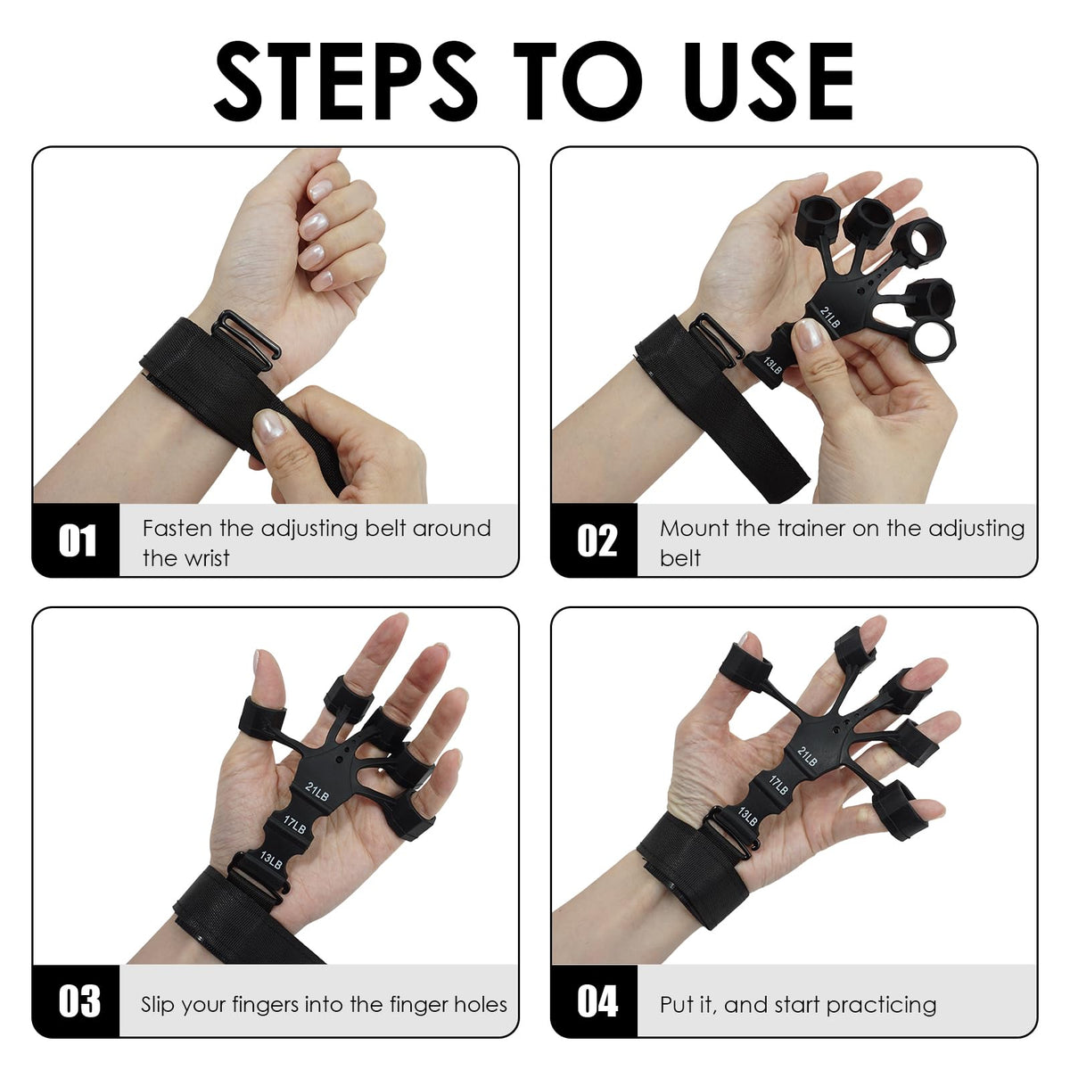 2PCS Grip Strength Trainer, Finger Exerciser, Double Sided Grip Strength Trainer for Rock Climbing and Hand Therapy, Adjustable Finger Extension Exerciser Builds Hand Strength for Relieve Pain(Black+Grey)