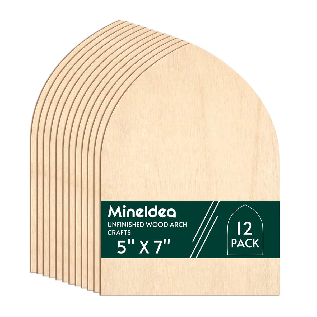 MineIdea 12 Pack Unfinished Gothic Arch Wood Plaque, 5” x 7” Basswood Shield Plaque Unfinished Wooden Arch Crafts DIY Gothic Wood Surface for Woodburning DIY Project Crafts