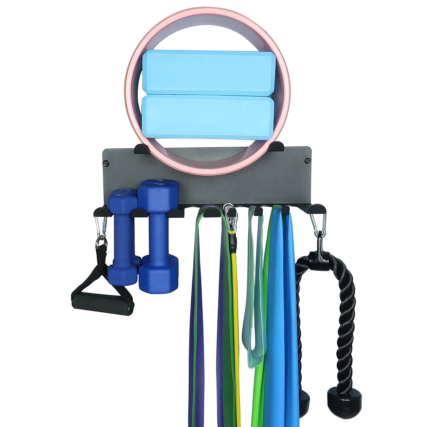Multi-Purpose Gym Equipment Storage Rack Resistance Bands Storage Hanger Barbell Rack Heavy Duty Gym Rack for Exercise Bands, Lifting Belts and Jump Ropes (Double Layer Black)