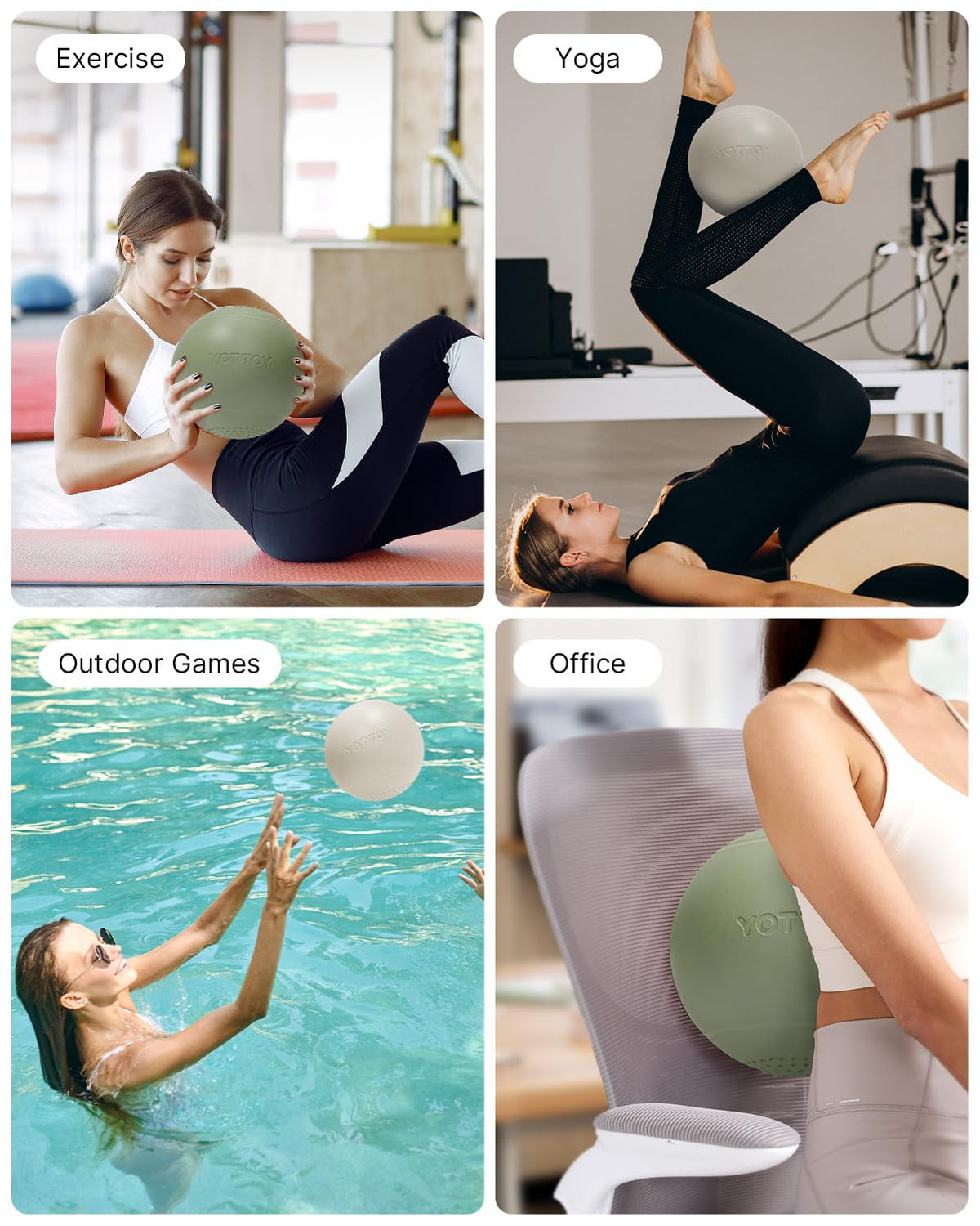 YOTTOY Small Exercise Ball，9-inch Pilates Ball with Anti-Burst Technology for Stability, Ideal for Yoga, Pilates, Physical Therapy & Home Workouts (Green)